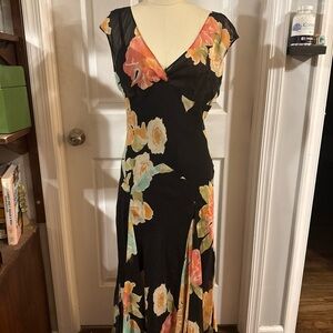 Vintage y2k Jones New York Black Maxi Dress with Floral Design